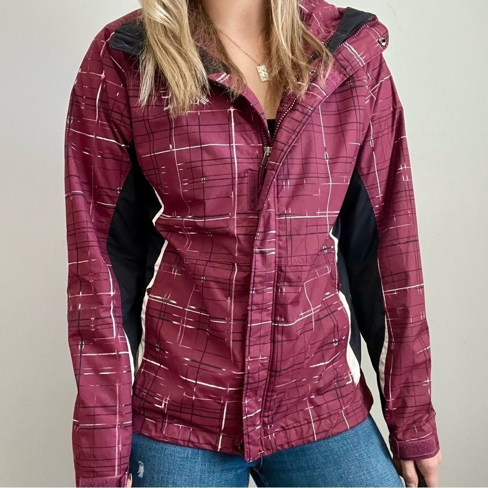 Columbia Interchange Waterproof Burgundy Plaid Lightweight Zip Up Jacket Sz M